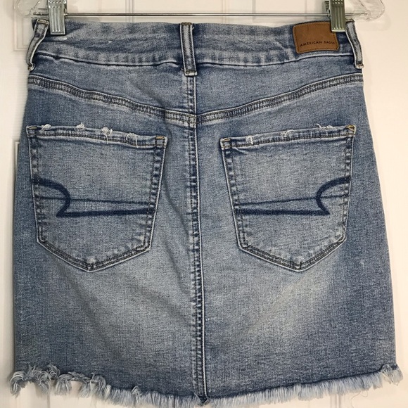 American Eagle Curvy High Rise Mini Distressed Denim Skirt - Picture 2 of 8